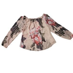 WHBM White House Black Market Blouse Top Size L Pink Print Floral Peasant Blouse